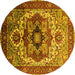 Round Machine Washable Oriental Yellow Industrial Rug, wshurb1449yw