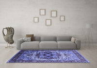 Machine Washable Oriental Blue Industrial Rug, wshurb1449blu