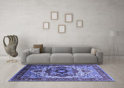 Machine Washable Oriental Blue Industrial Rug in a Living Room, wshurb1449blu
