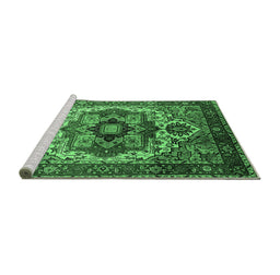 Sideview of Machine Washable Oriental Emerald Green Industrial Area Rugs, wshurb1449emgrn