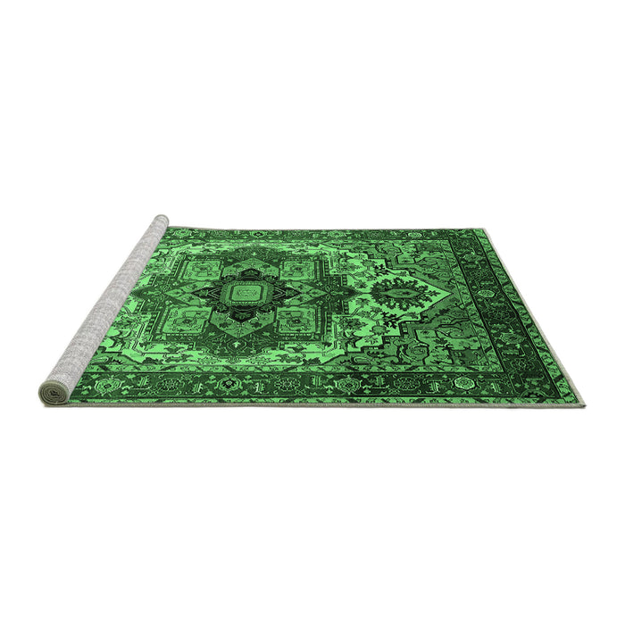 Sideview of Machine Washable Oriental Emerald Green Industrial Area Rugs, wshurb1449emgrn