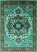 Machine Washable Oriental Turquoise Industrial Area Rugs, wshurb1449turq