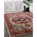 Mid-Century Modern Saffron Red Oriental Rug in Family Room, urb1449