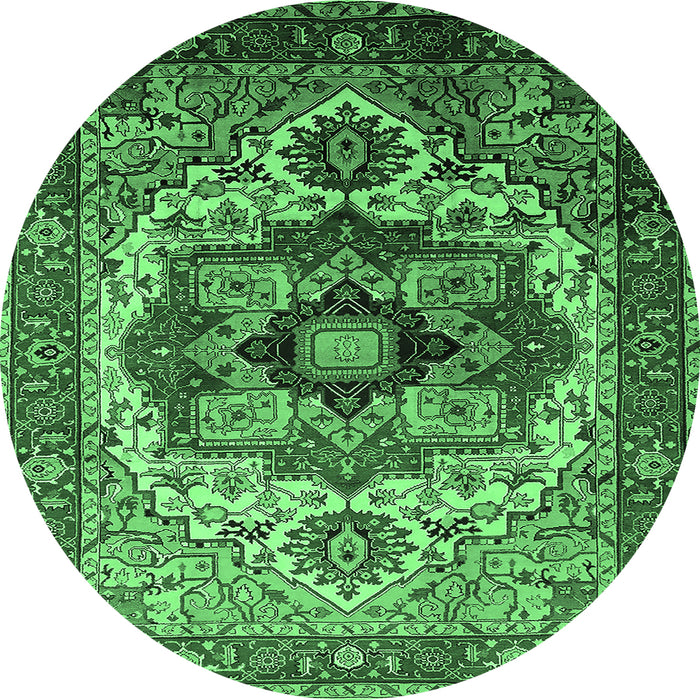 Round Oriental Emerald Green Industrial Rug, urb1449emgrn