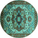 Round Machine Washable Oriental Turquoise Industrial Area Rugs, wshurb1449turq