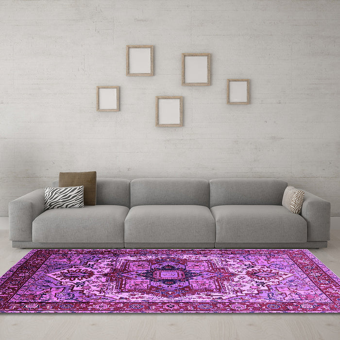Machine Washable Oriental Purple Industrial Area Rugs in a Living Room, wshurb1449pur
