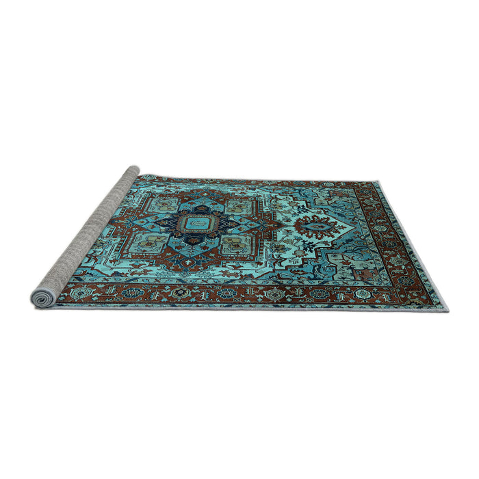 Sideview of Machine Washable Oriental Light Blue Industrial Rug, wshurb1449lblu