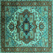 Square Oriental Turquoise Industrial Rug, urb1449turq