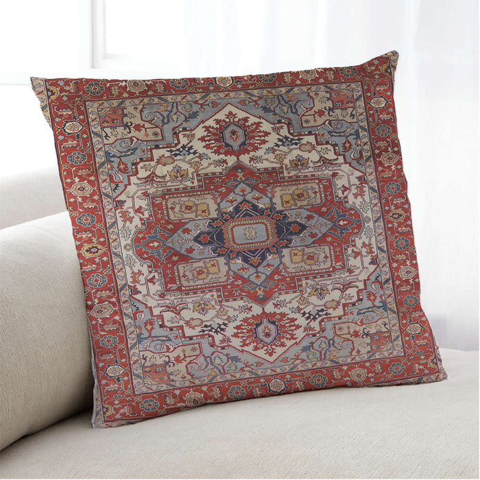 Lifestyle Image of Mid-Century Modern Urban Square Saffron Red Throw Pillow, 18 inch by 18 inch, pwurb1449