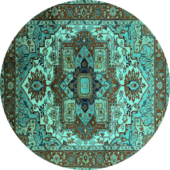 Round Oriental Turquoise Industrial Rug, urb1449turq