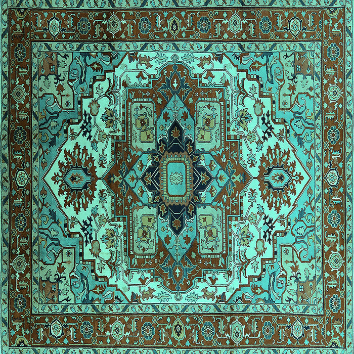 Square Machine Washable Oriental Turquoise Industrial Area Rugs, wshurb1449turq