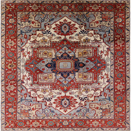 Square Mid-Century Modern Saffron Red Oriental Rug, urb1449