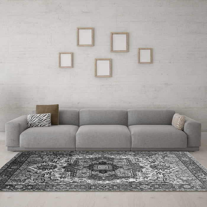 Machine Washable Oriental Gray Industrial Rug in a Living Room,, wshurb1449gry