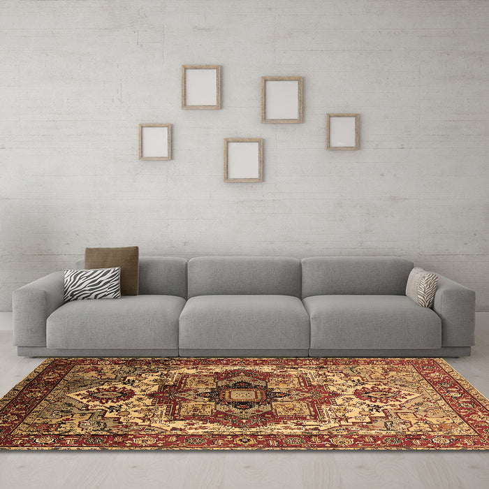 Machine Washable Oriental Brown Industrial Rug in a Living Room,, wshurb1449brn