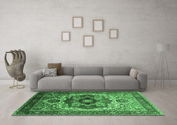 Machine Washable Oriental Emerald Green Industrial Area Rugs in a Living Room,, wshurb1449emgrn