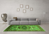 Machine Washable Oriental Green Industrial Rug, wshurb1449grn