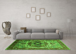 Machine Washable Oriental Green Industrial Area Rugs in a Living Room,, wshurb1449grn