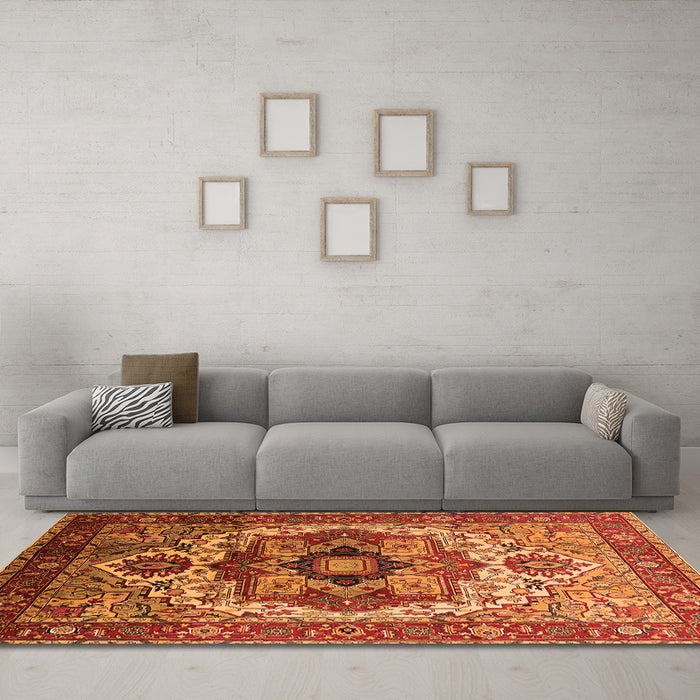 Machine Washable Oriental Orange Industrial Area Rugs in a Living Room, wshurb1449org