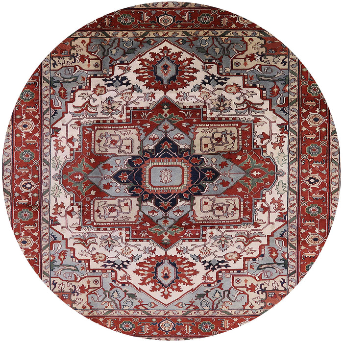 Round Mid-Century Modern Saffron Red Oriental Rug, urb1450