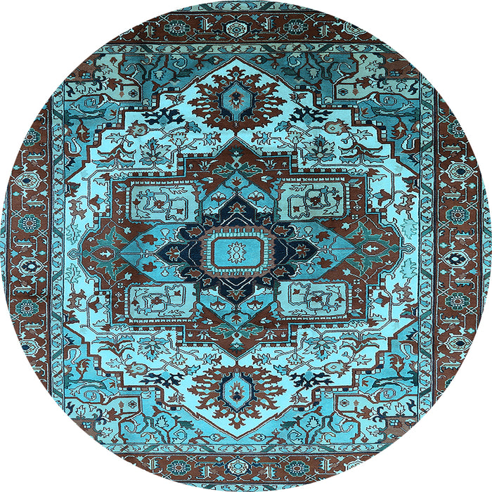 Round Machine Washable Oriental Light Blue Industrial Rug, wshurb1450lblu