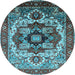 Round Machine Washable Oriental Light Blue Industrial Rug, wshurb1450lblu