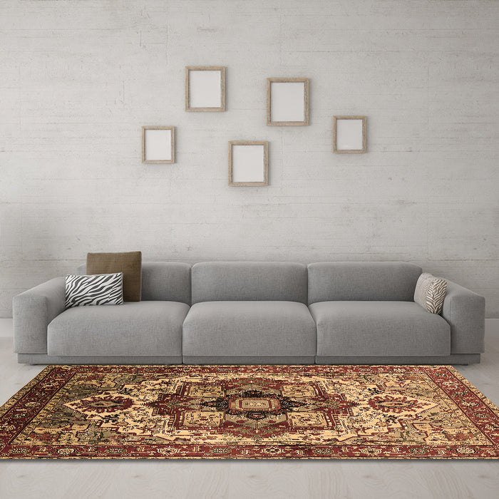 Machine Washable Oriental Brown Industrial Rug in a Living Room,, wshurb1450brn