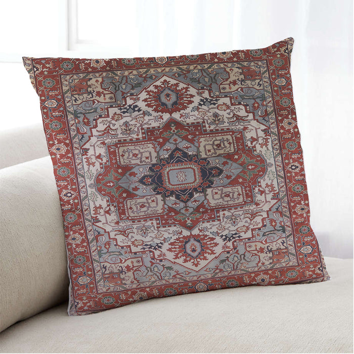 Lifestyle Image of Mid-Century Modern Urban Square Saffron Red Throw Pillow, 18 inch by 18 inch, pwurb1450