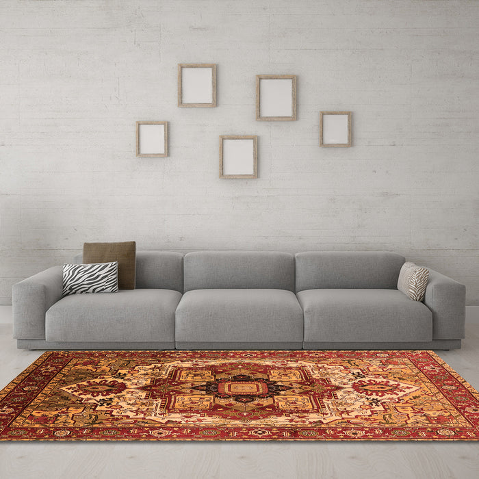 Machine Washable Oriental Orange Industrial Area Rugs in a Living Room, wshurb1450org