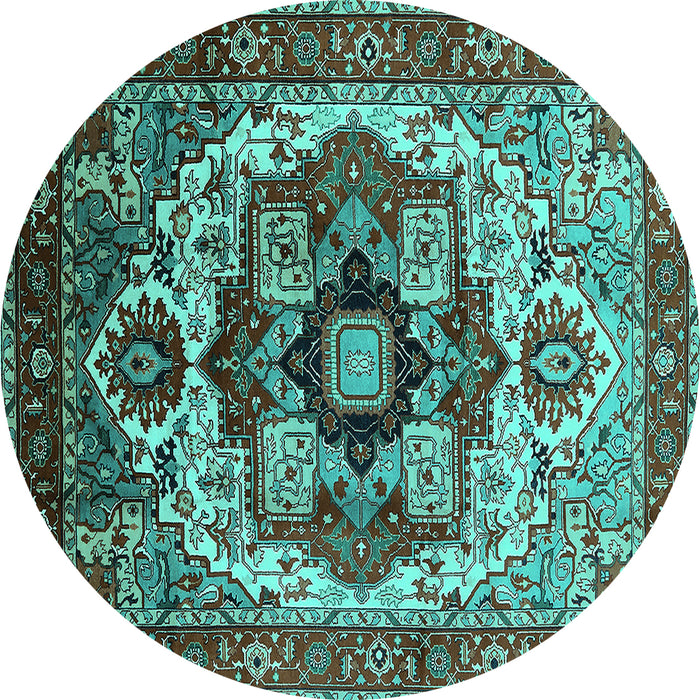 Round Machine Washable Oriental Turquoise Industrial Area Rugs, wshurb1450turq
