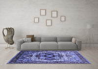 Machine Washable Oriental Blue Industrial Rug, wshurb1450blu