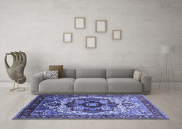 Machine Washable Oriental Blue Industrial Rug in a Living Room, wshurb1450blu
