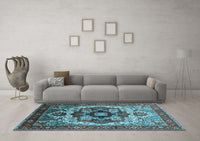 Machine Washable Oriental Light Blue Industrial Rug, wshurb1450lblu