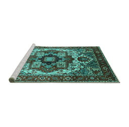 Sideview of Machine Washable Oriental Turquoise Industrial Area Rugs, wshurb1450turq