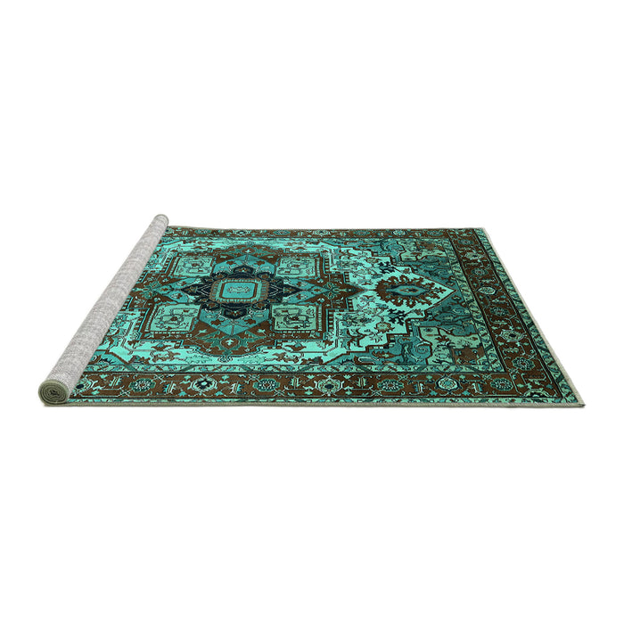 Sideview of Machine Washable Oriental Turquoise Industrial Area Rugs, wshurb1450turq