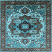 Square Machine Washable Oriental Light Blue Industrial Rug, wshurb1450lblu