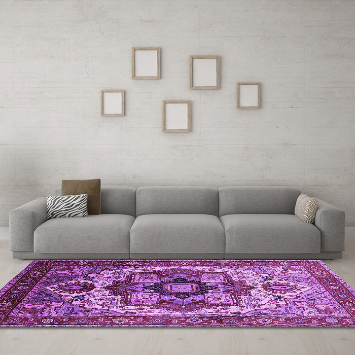 Machine Washable Oriental Purple Industrial Area Rugs in a Living Room, wshurb1450pur