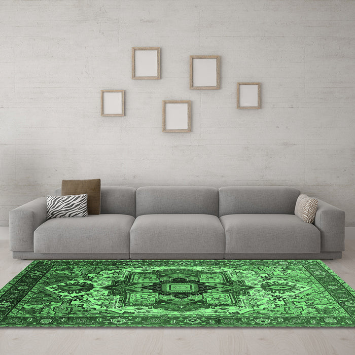Machine Washable Oriental Emerald Green Industrial Area Rugs in a Living Room,, wshurb1450emgrn