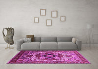 Machine Washable Oriental Pink Industrial Rug, wshurb1450pnk