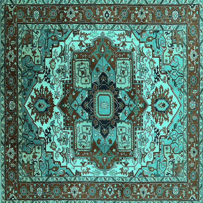 Square Machine Washable Oriental Turquoise Industrial Area Rugs, wshurb1450turq