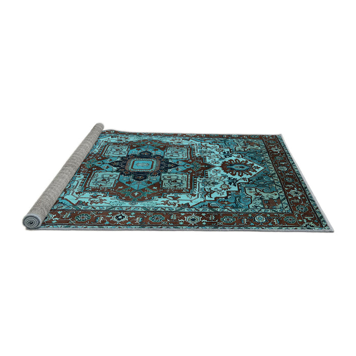Sideview of Machine Washable Oriental Light Blue Industrial Rug, wshurb1450lblu