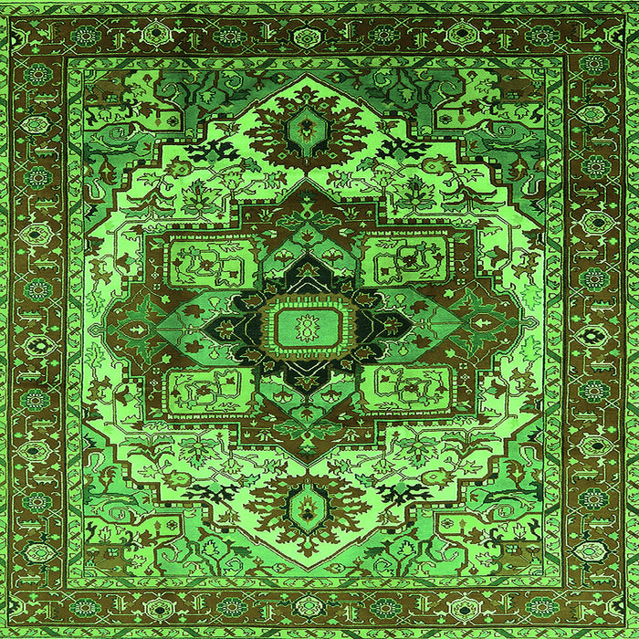 Square Machine Washable Oriental Green Industrial Area Rugs, wshurb1450grn