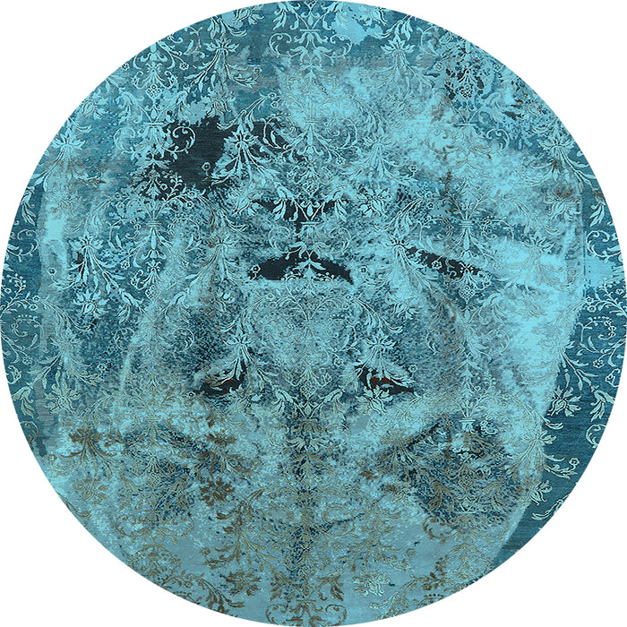 Round Oriental Light Blue Industrial Rug, urb1451lblu