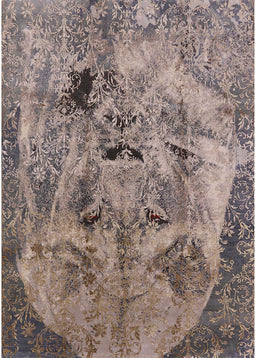 Mid-Century Modern Khaki Rose Pink Oriental Rug, urb1451