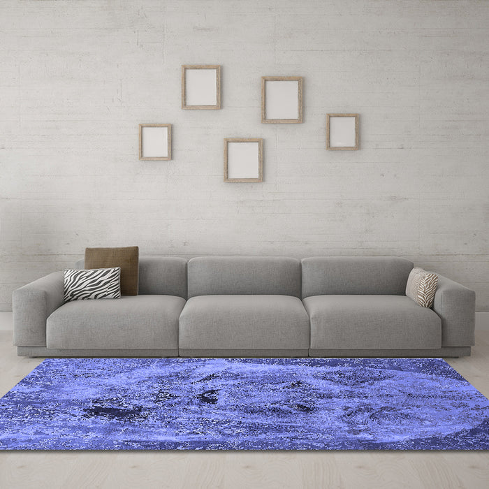 Machine Washable Oriental Blue Industrial Rug in a Living Room, wshurb1451blu