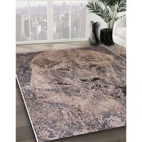 Mid-Century Modern Khaki Rose Pink Oriental Rug, urb1451