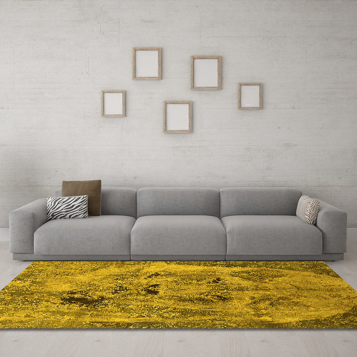 Machine Washable Oriental Yellow Industrial Rug in a Living Room, wshurb1451yw