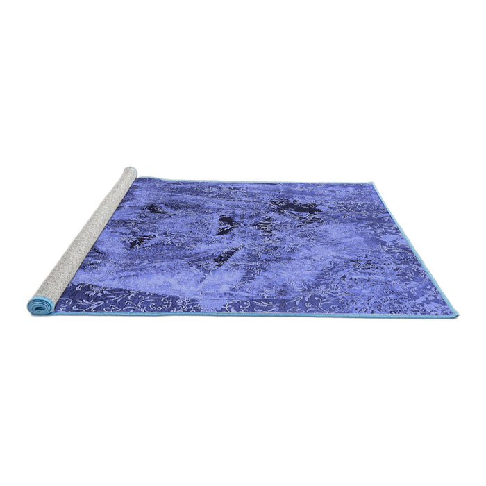 Sideview of Machine Washable Oriental Blue Industrial Rug, wshurb1451blu