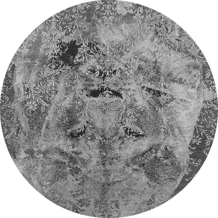 Round Machine Washable Oriental Gray Industrial Rug, wshurb1451gry