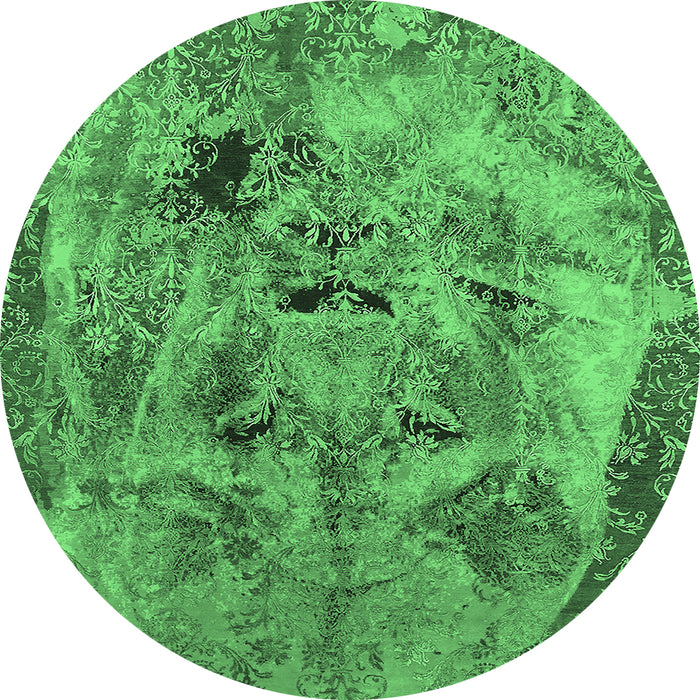 Round Machine Washable Oriental Emerald Green Industrial Area Rugs, wshurb1451emgrn