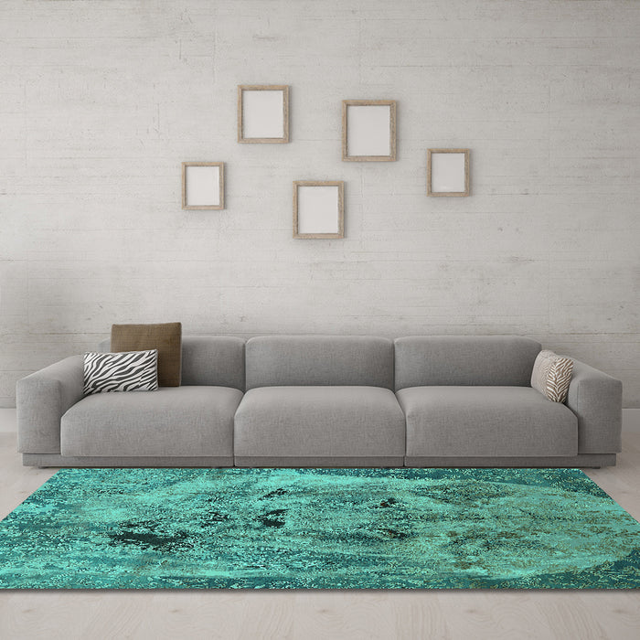Machine Washable Oriental Turquoise Industrial Area Rugs in a Living Room,, wshurb1451turq